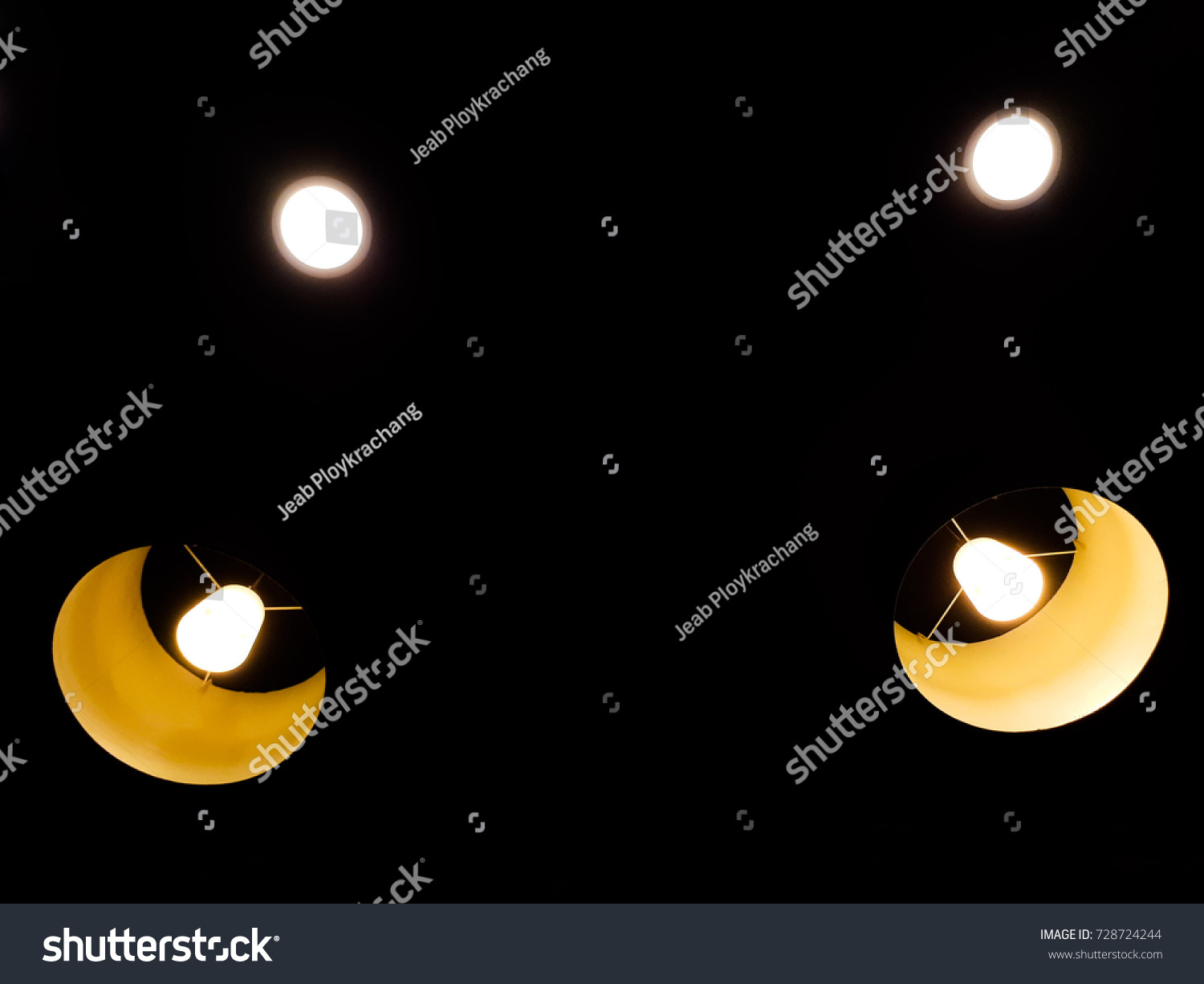 2 Sets Ceiling Yellow Lights Look Stock Photo Edit Now 728724244