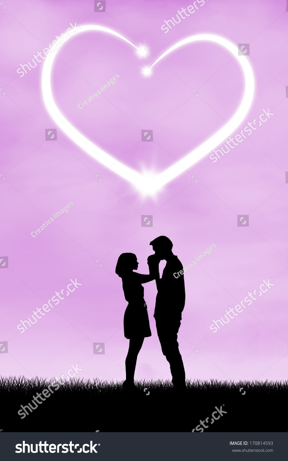 Silhouette Romantic Couple Heart Symbol Love Stock Photo (Edit Now ...