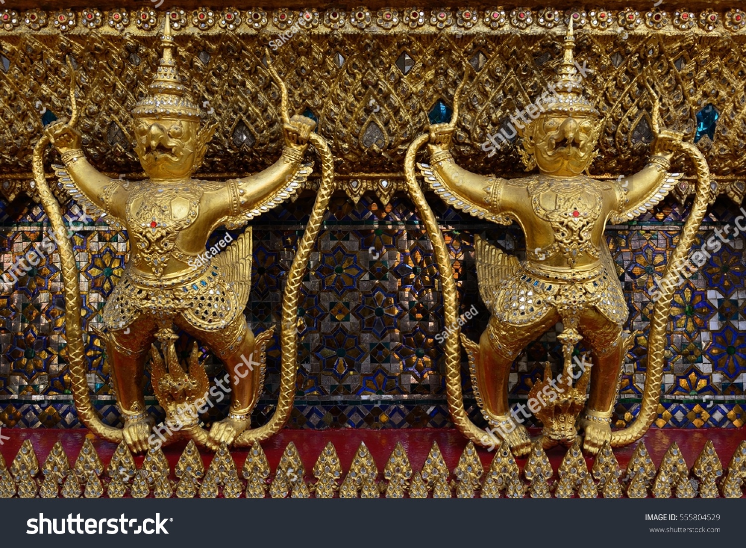 Statue Two Garuda  Catch Naga  Wat Stock Photo 555804529 