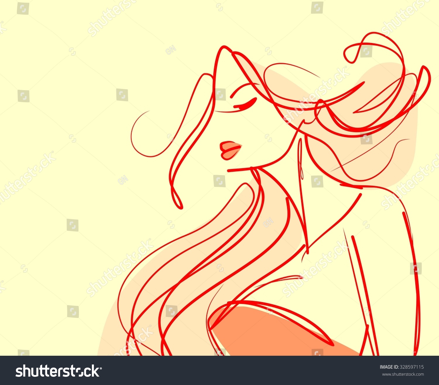 Stylish Original Hand-Drawn Graphics Portrait With Beautiful Young