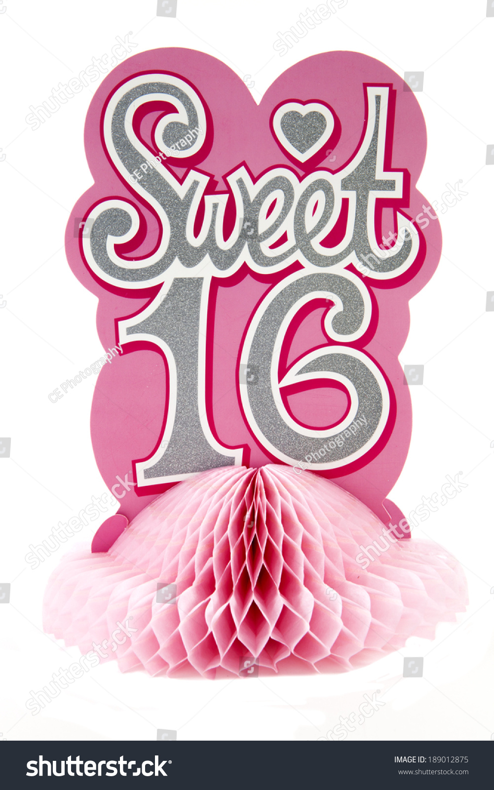 16th Birthday Centerpiece Against White Background Stock Photo ...