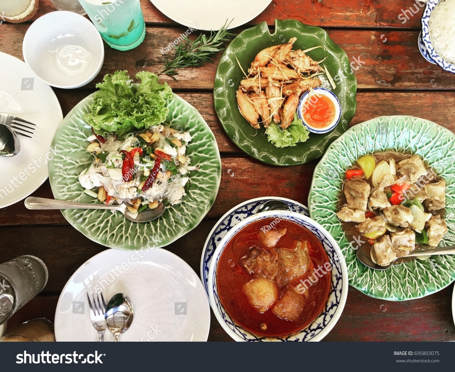 Thai Cuisine Chicken Wings Fried Pork Stock Photo Edit Now