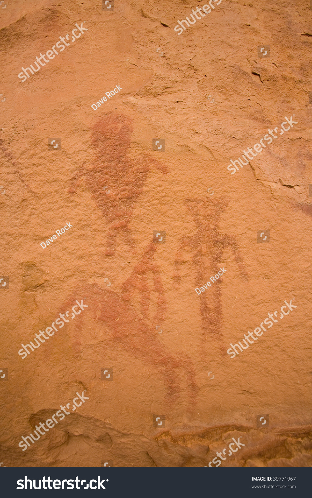 Three Anthropomorphic Pictographs Painted On Rock Wall By Prehistoric ...