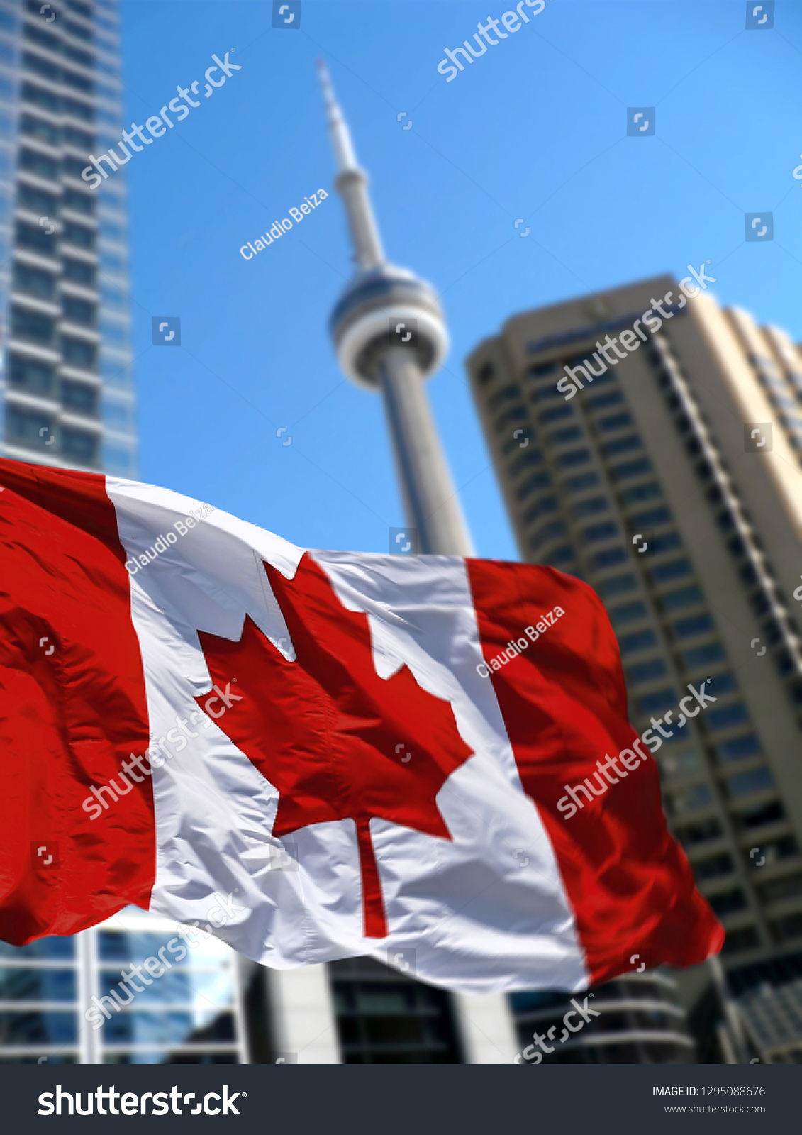 Toronto Canada Canadian Flag Waving Front Stock Photo Edit Now