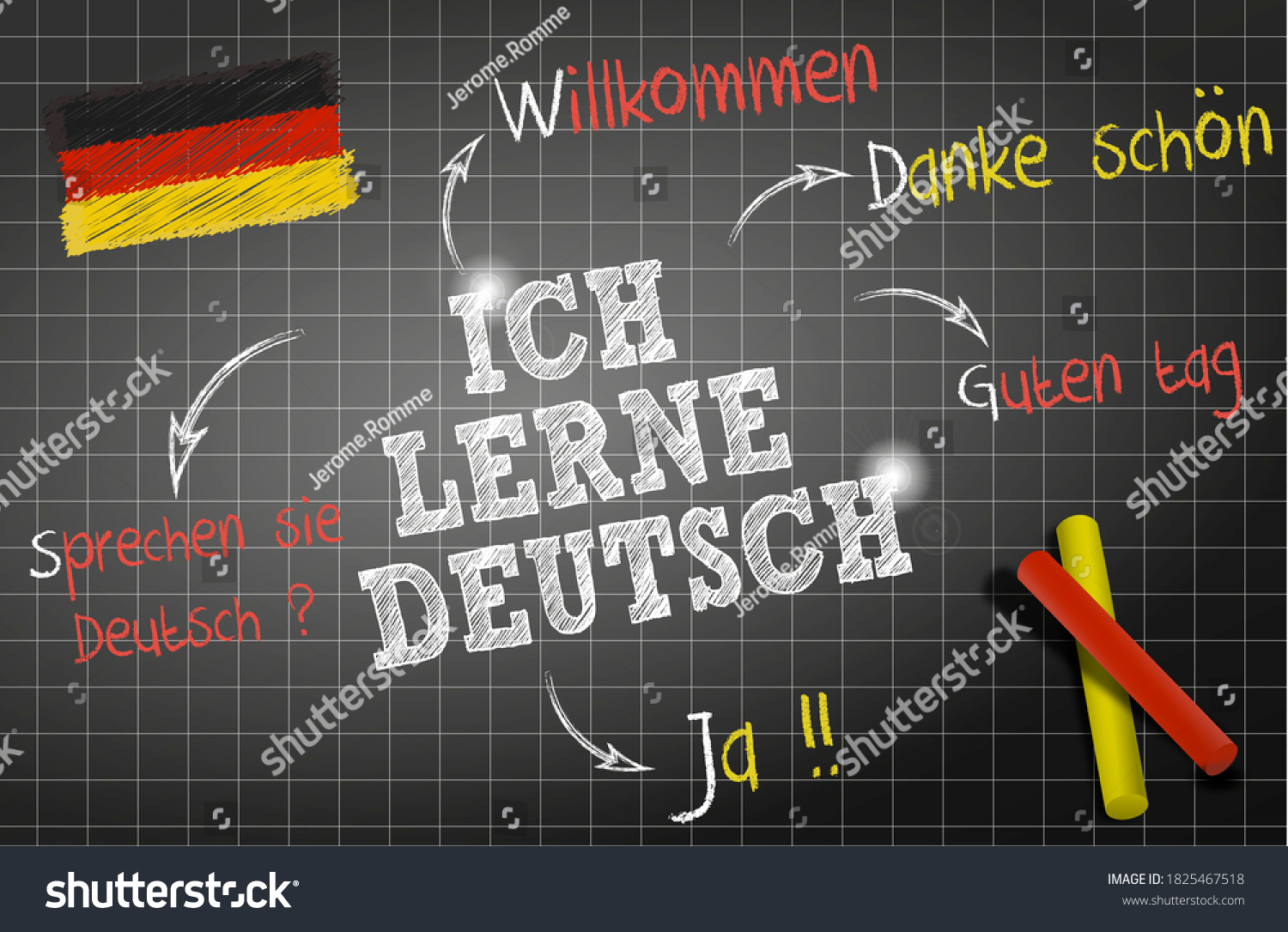 Words Draws Deutsch Theme Ich Lerne: illustrazione stock 1825467518