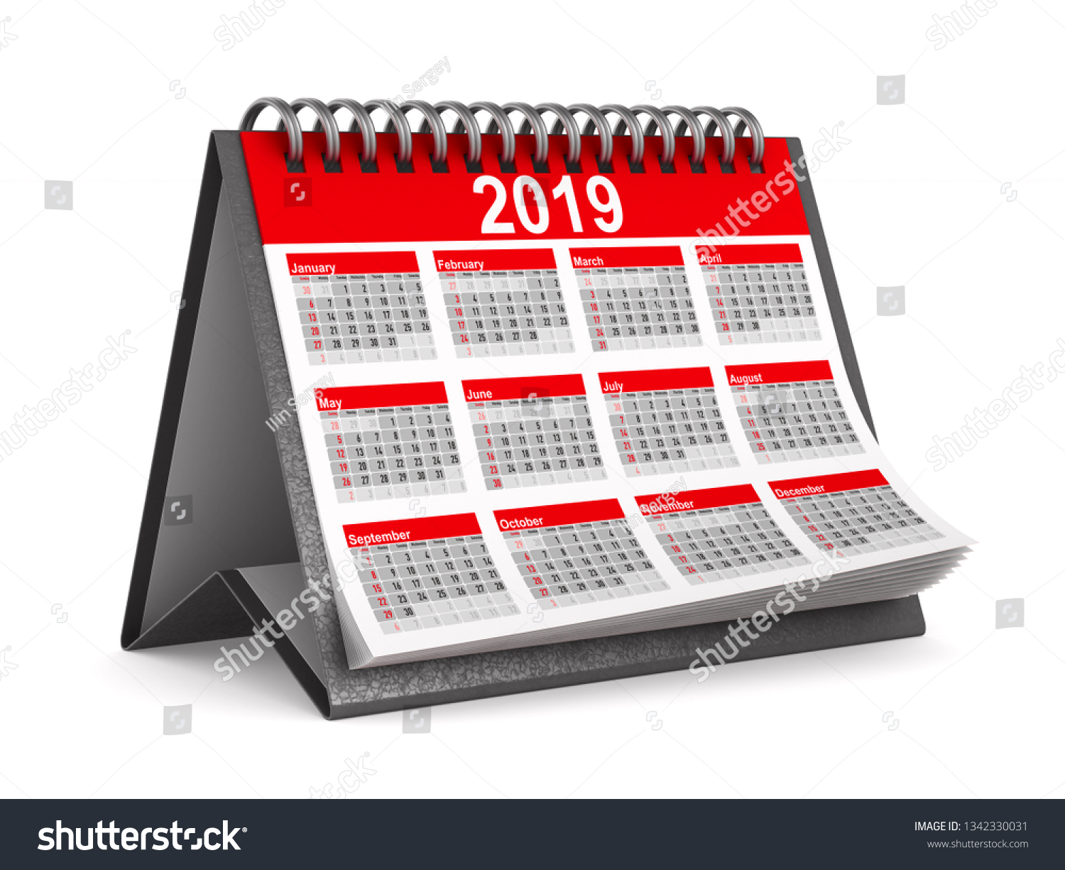 2019 Year Calendar On White Background: ภาพประกอบสต็อก 1342330031