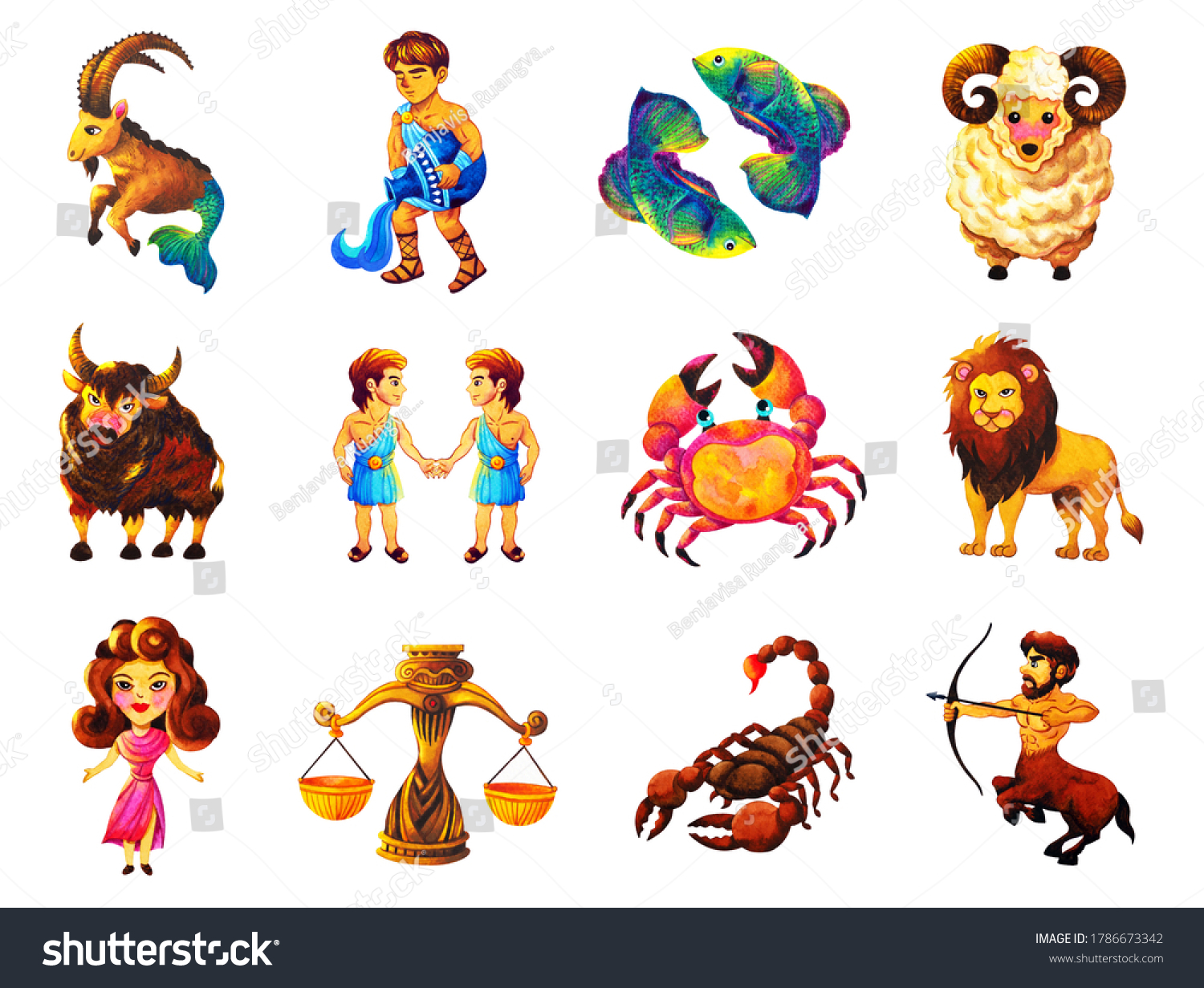 12 Zodiac Astrology Horoscope Symbol Sign Stock Illustration 1786673342 ...