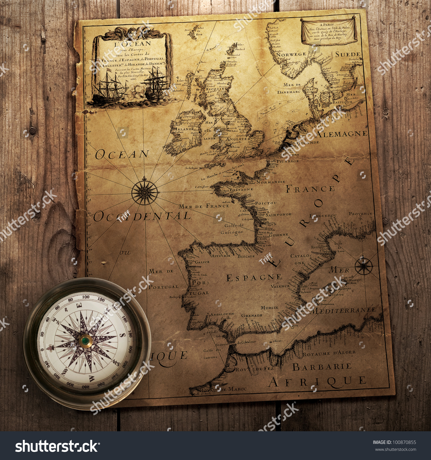 老罗盘古董地图(法国、西班牙、英国、葡萄牙