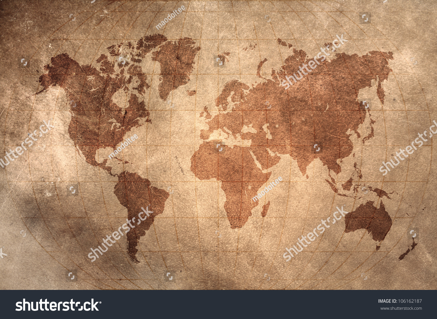世界地图与纬度和经度线的皮革的皮肤-背景\/素