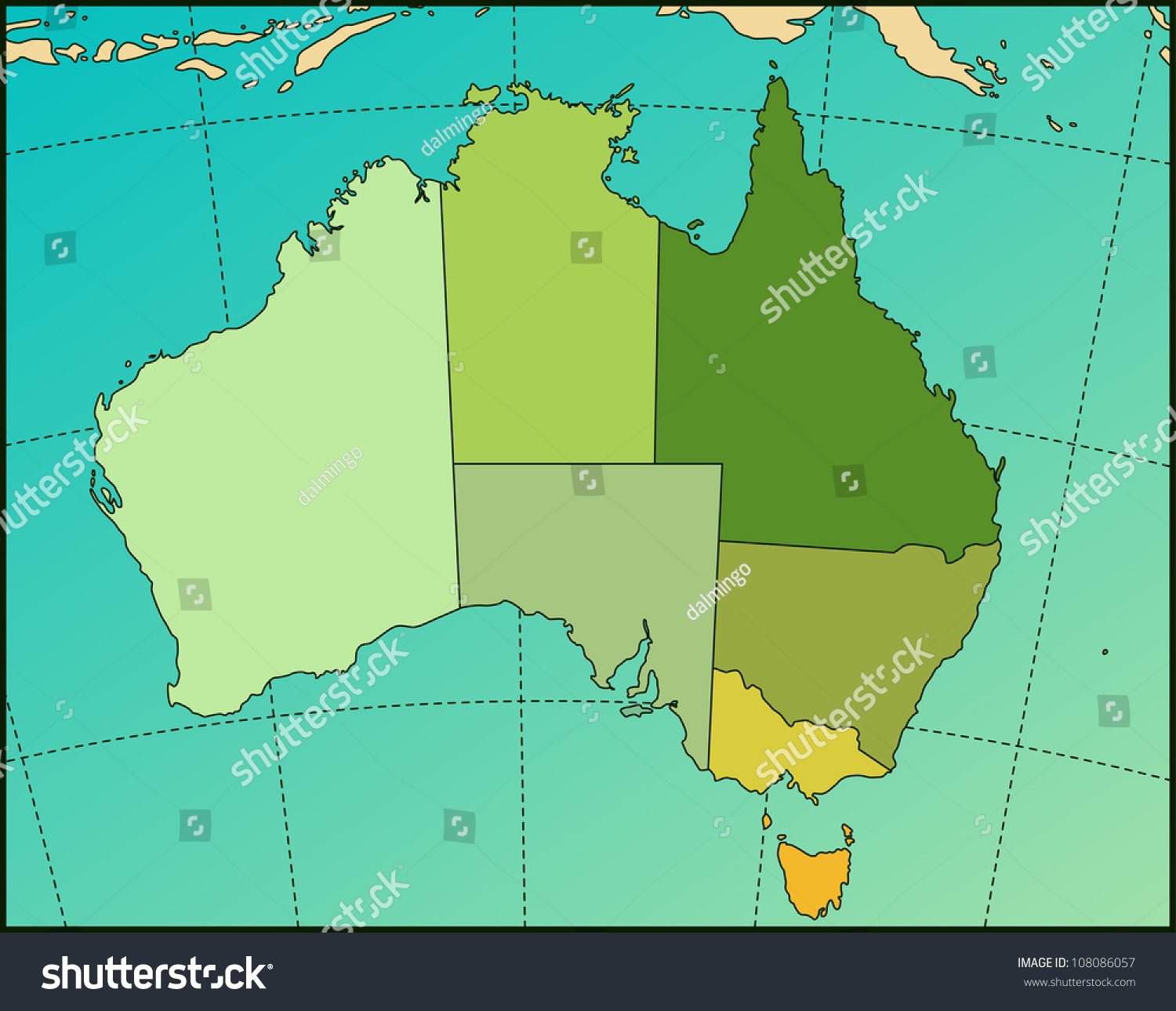 色彩斑斓的澳大利亚地图。地图收藏。矢量插图