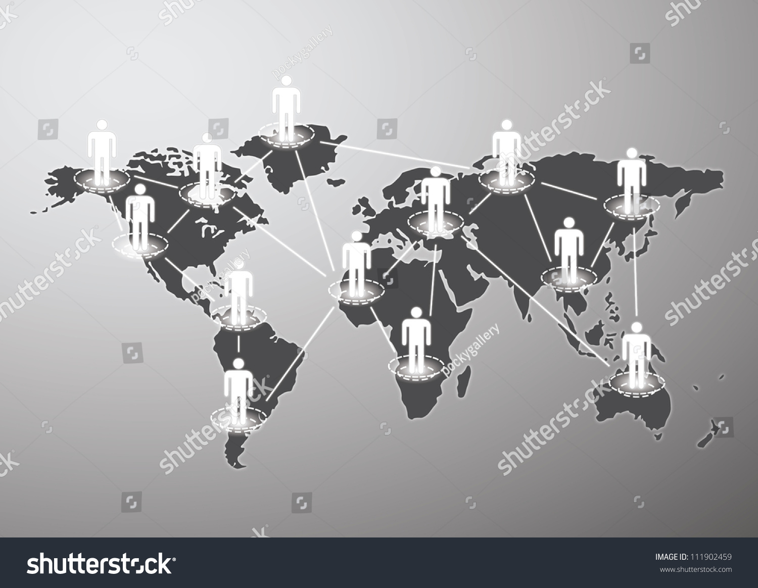 男人用行链接图标世界地图(社交网络概念)-科技
