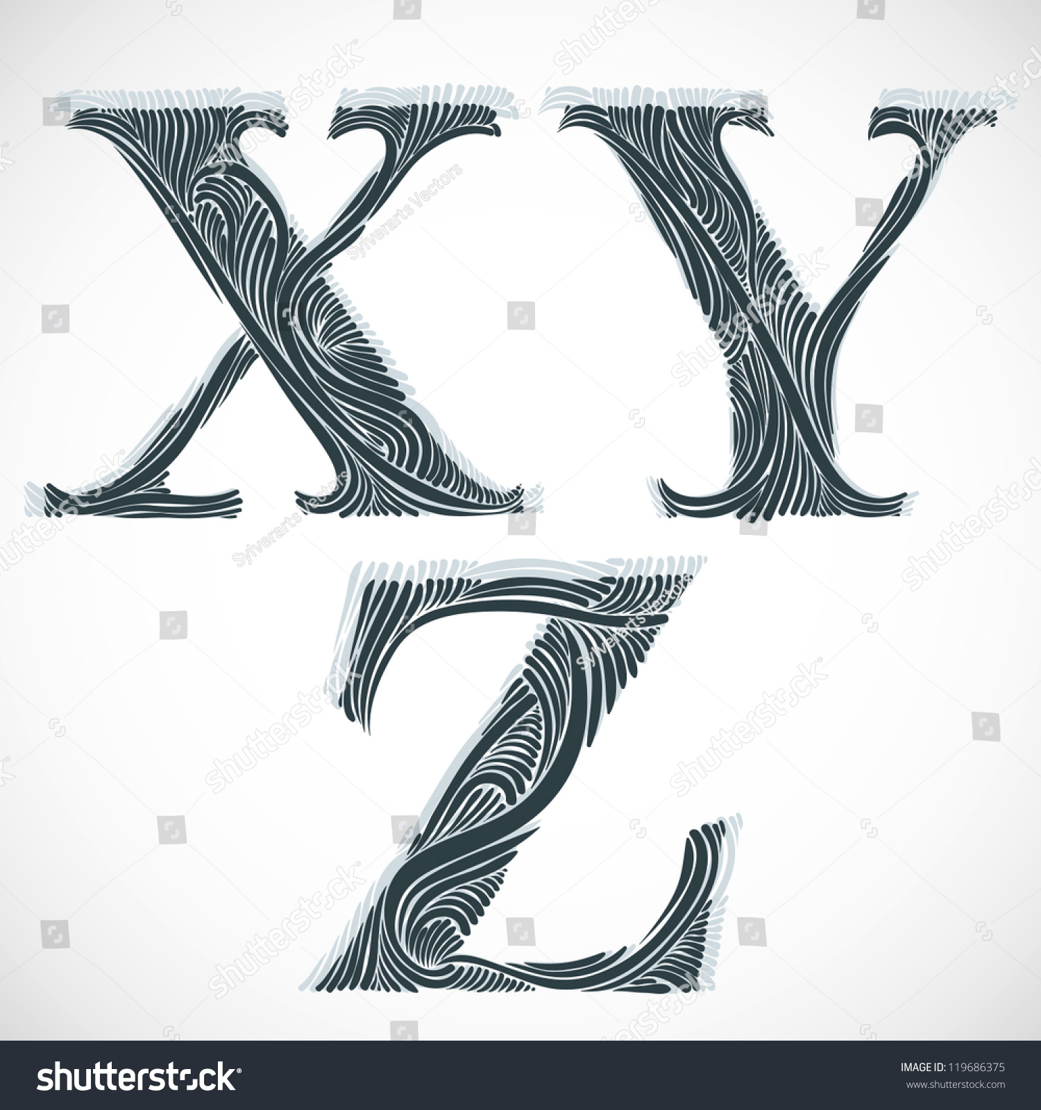 古董花字体,字母X Y Z。-符号\/标志,复古风格-海