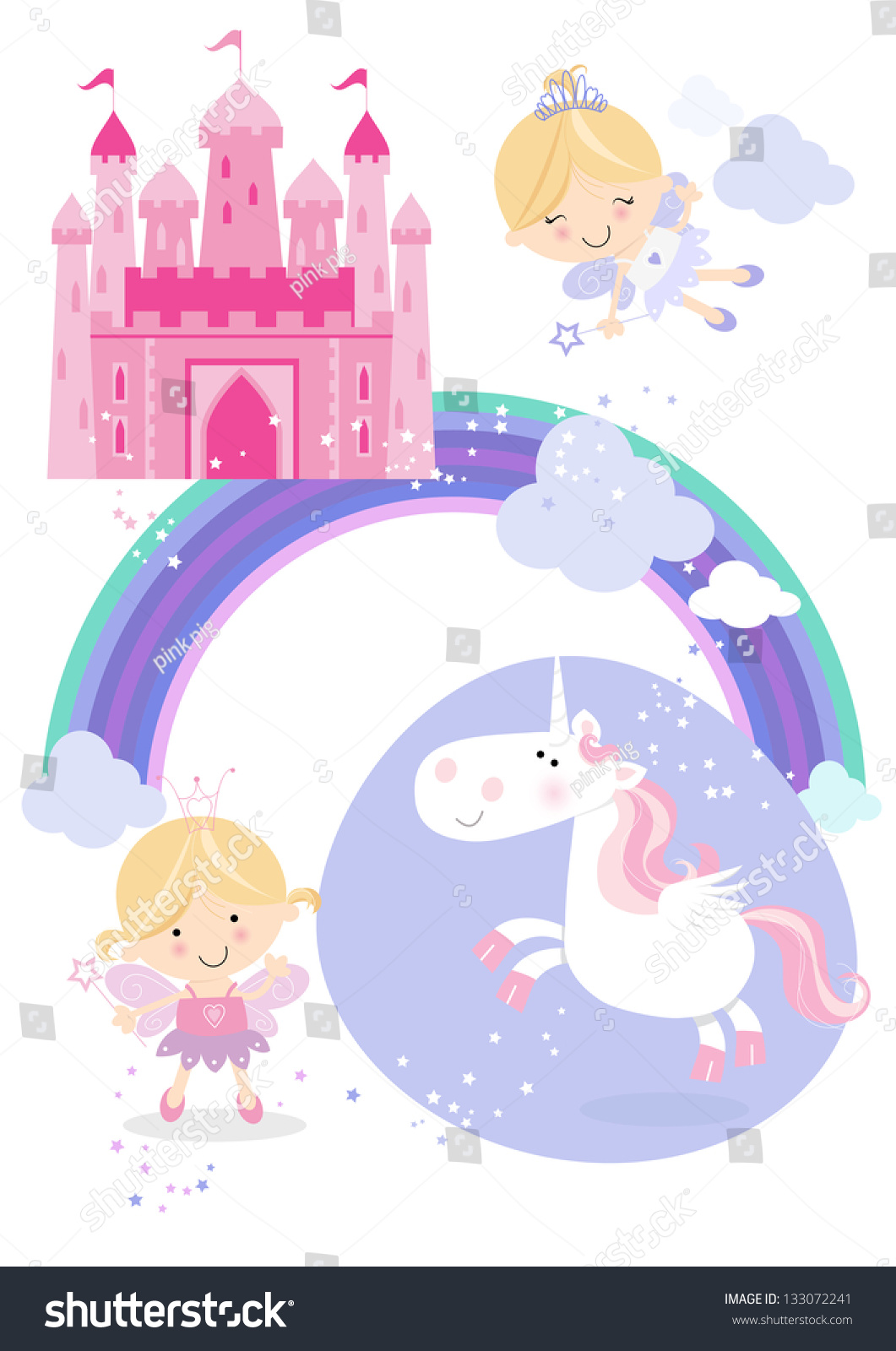 童话设置图标\/插图的一个漂亮的仙女公主的魔