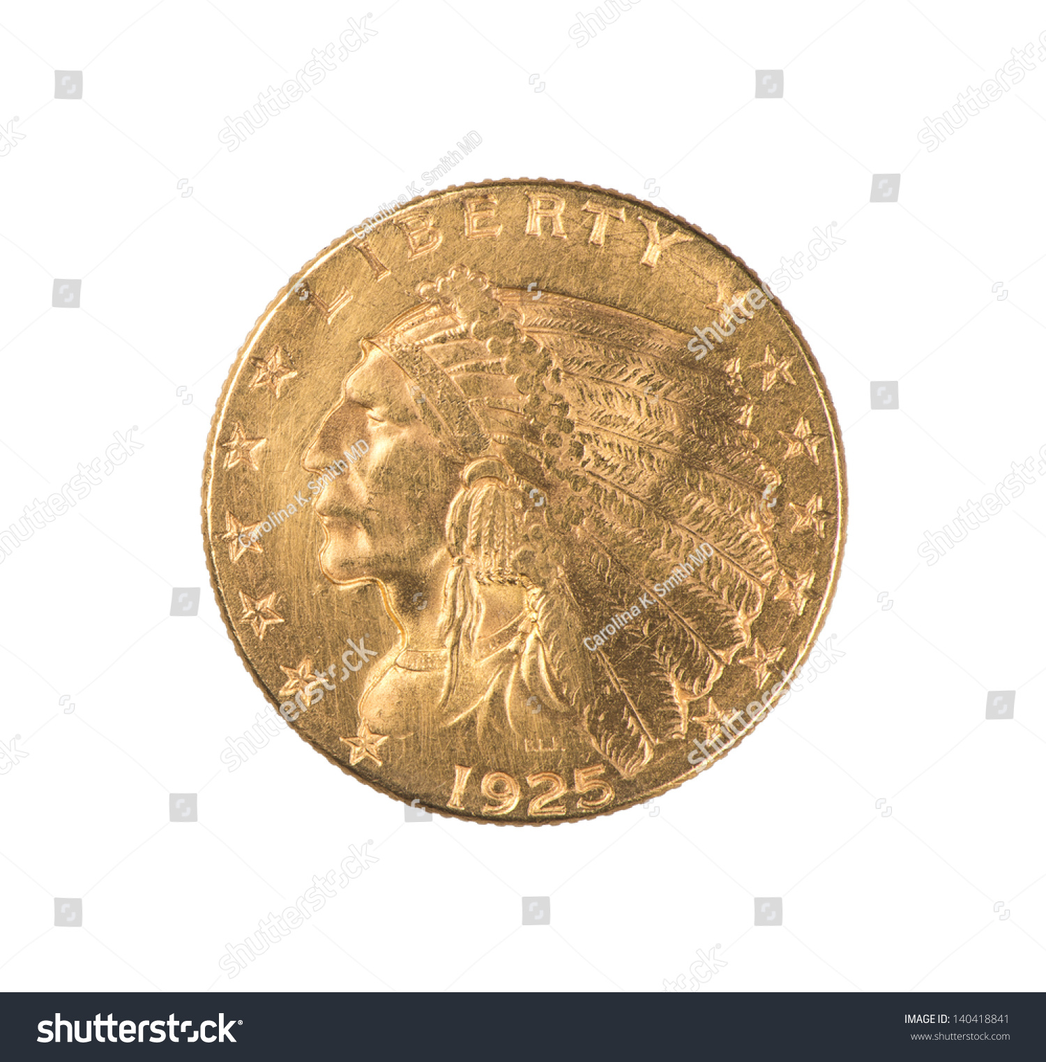 一个真正的金银币铸造1925年印度季度在美国