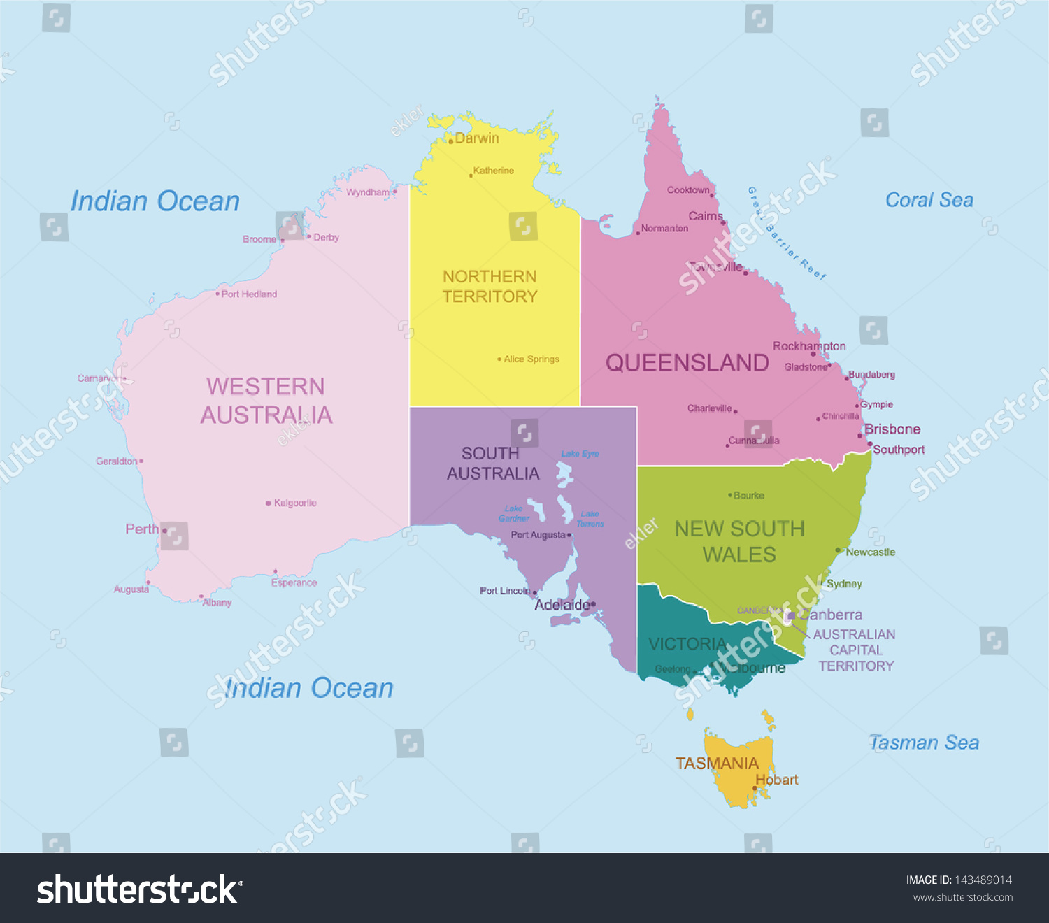 Australia-highly详细地图。所有元素分离可编辑