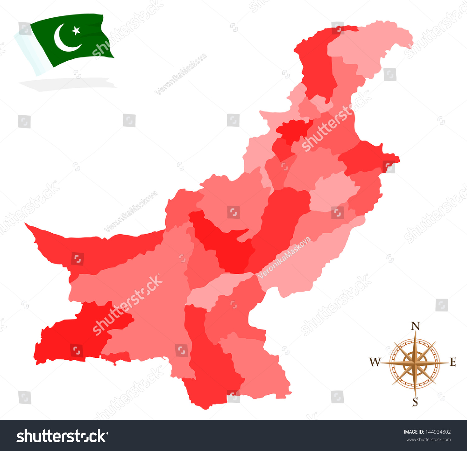 巴基斯坦的地图,省份和地区 - 物体,符号\/标志 -