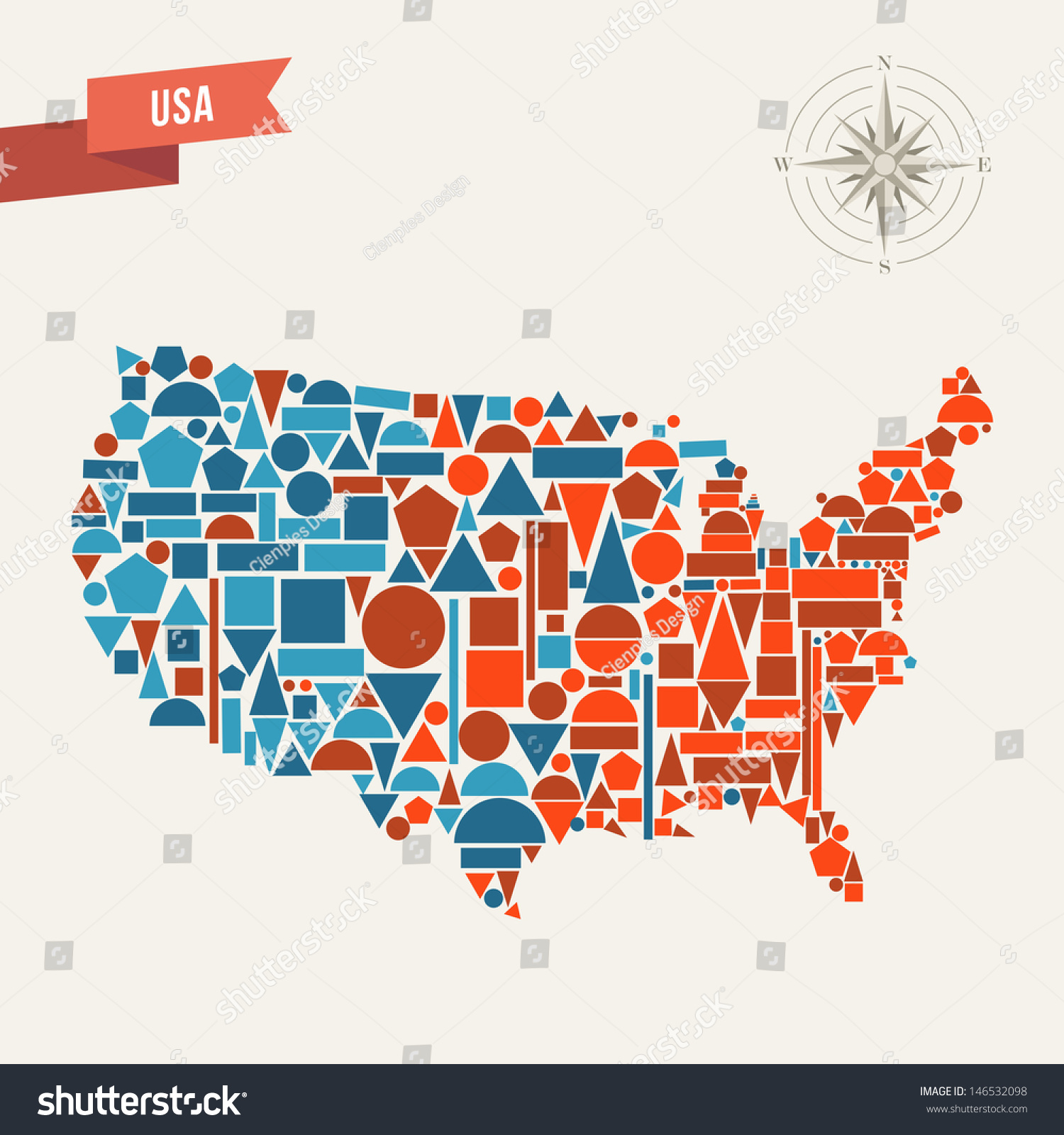 美国国家地图轮廓由几何图标。这幅图是分层的