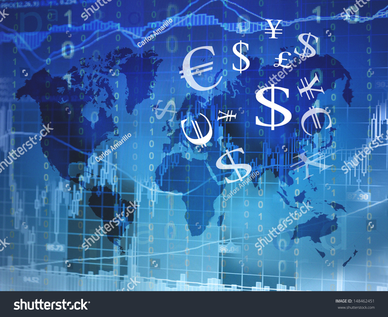 世界地图背景与货币符号-商业\/金融,符号\/标志