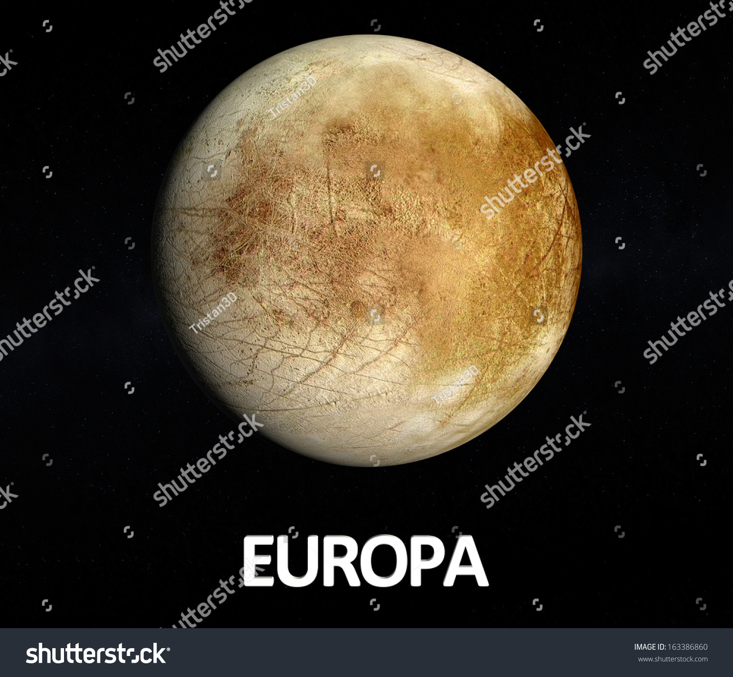 木星卫星欧罗巴的形象呈现在星空背景,英文字