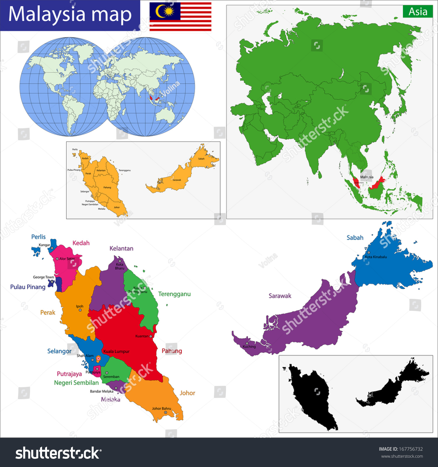 马来西亚和美国地图彩色鲜艳的颜色-背景\/素材