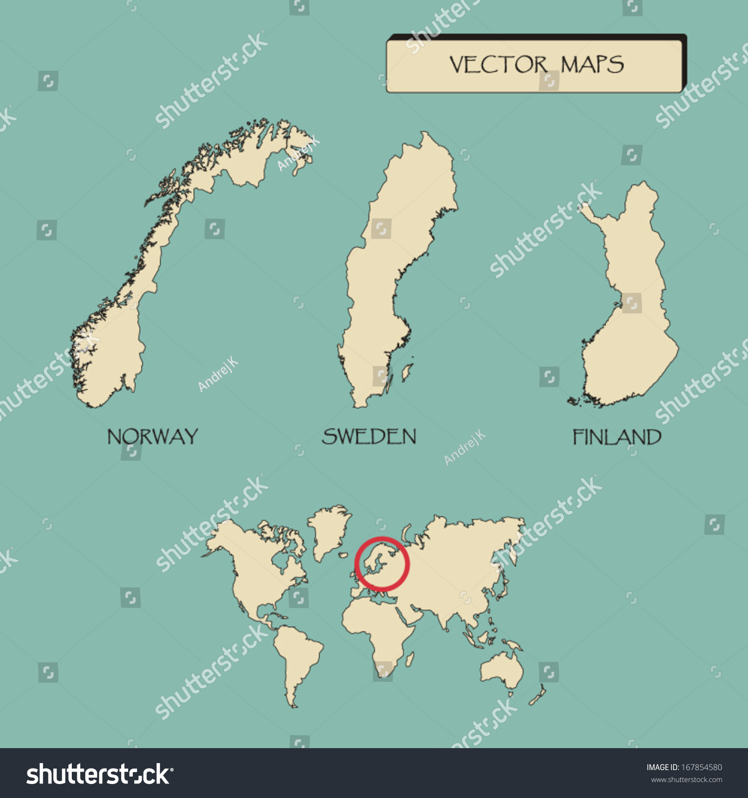 北欧国家挪威瑞典芬兰地图矢量插图-背景\/素材