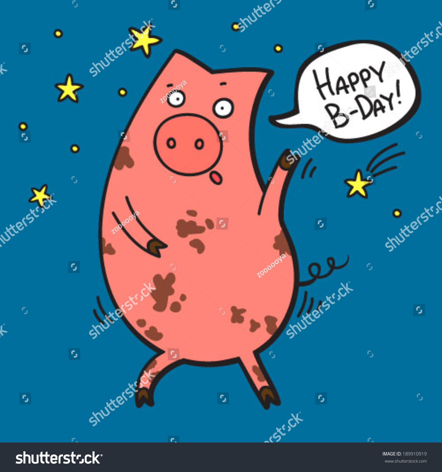 猪。小猪跳舞。生日快乐卡片,有趣的猪。呼噜