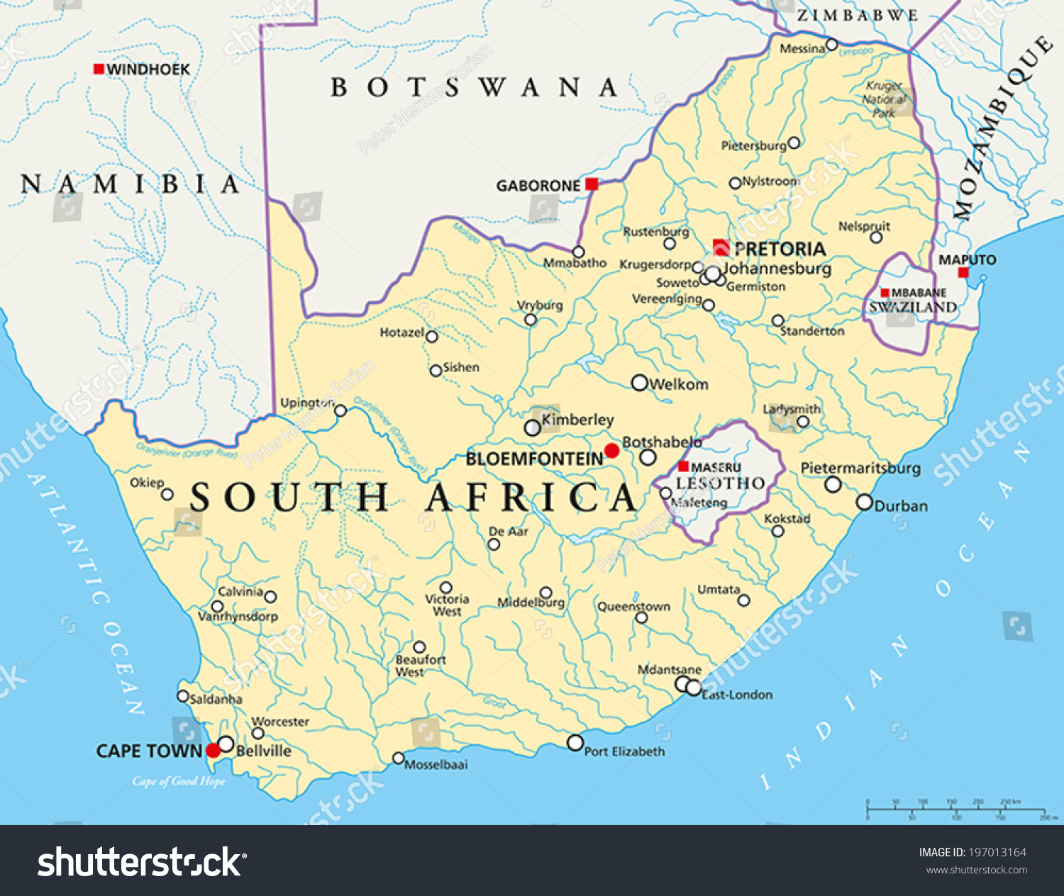 政治地图首都比勒陀利亚,南非布隆方丹和开普