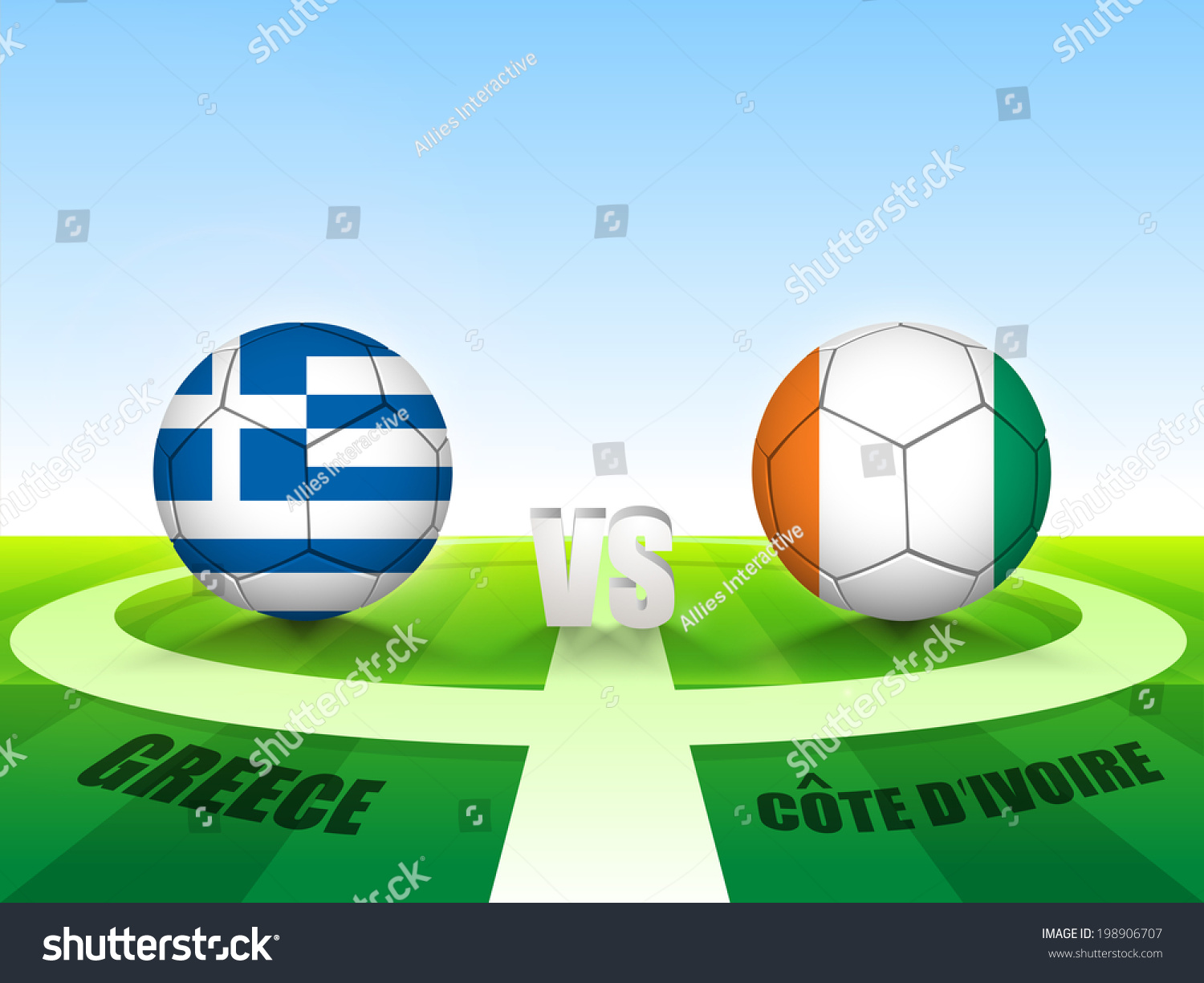 足球比赛希腊v \/ s科特迪瓦国家国旗在巴西足球