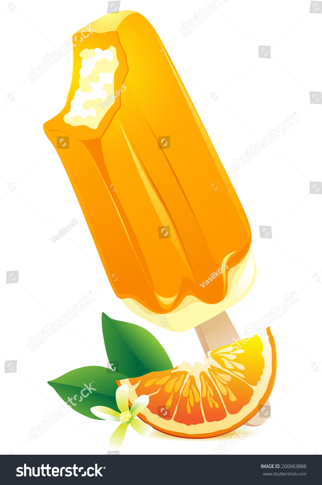 矢量图的图标与柑橘片橘子冰淇淋。夏天的味道