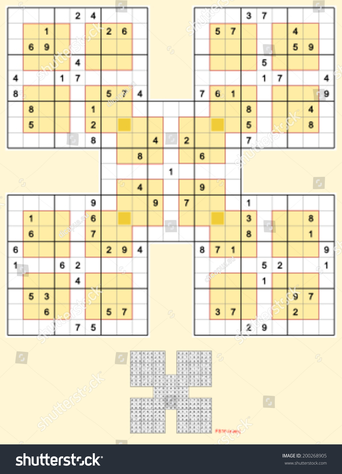 武士数独。五个重叠windoku拼图。完全对称。