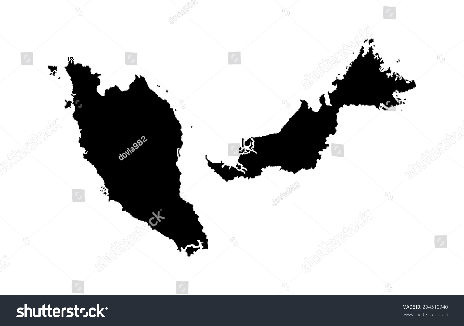 马来西亚矢量地图孤立在白色背景轮廓。高的详