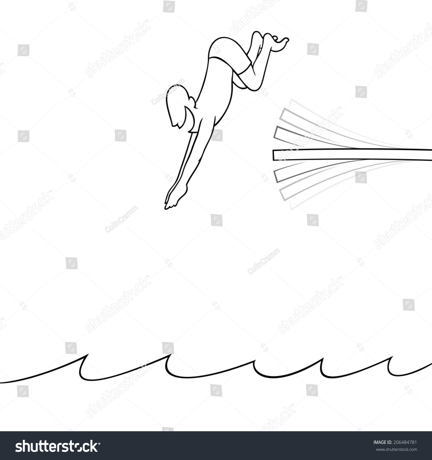 黑线艺术插图的男子跳水跳水板入水-人物,运动