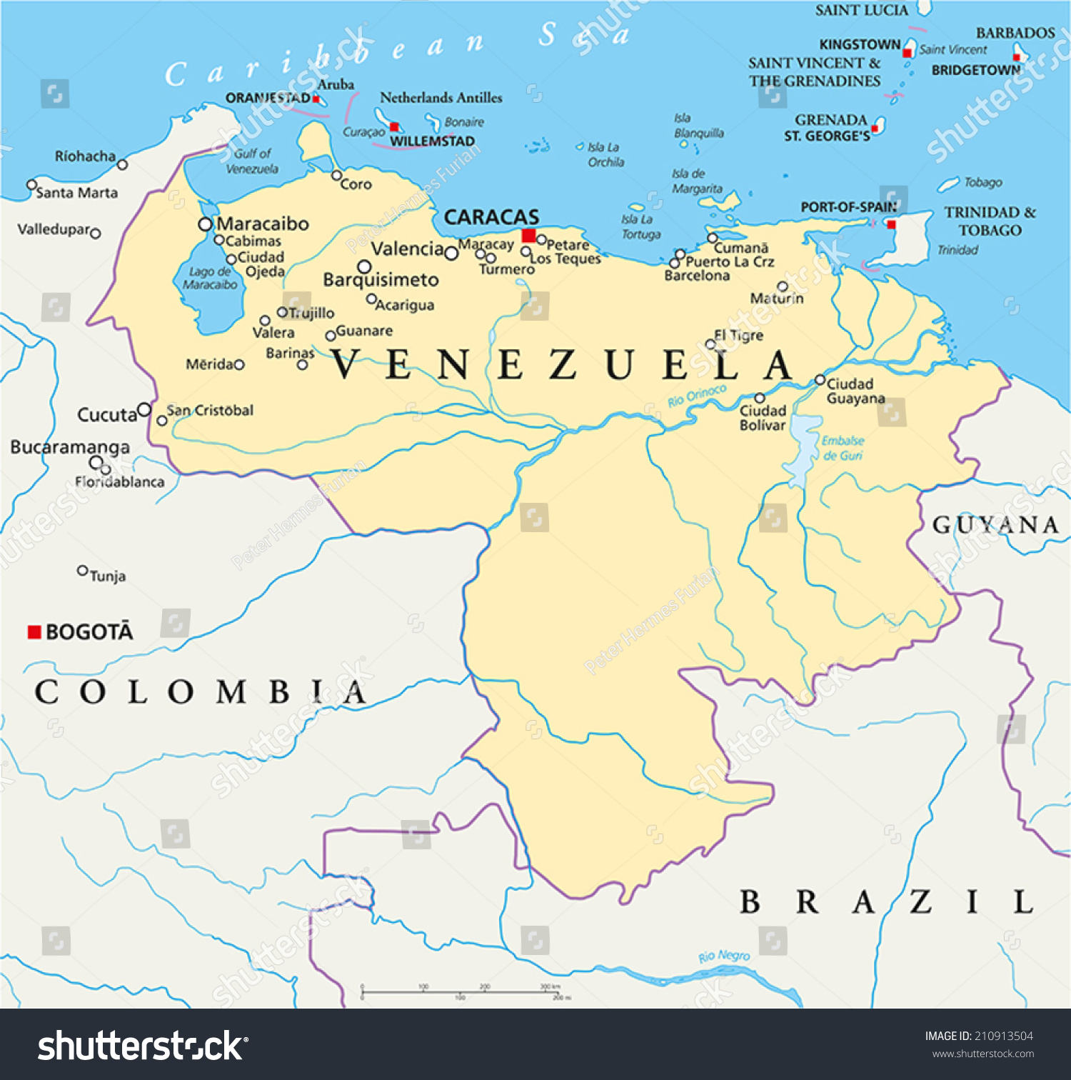 与首都加拉加斯,委内瑞拉政治地图国界,最重要
