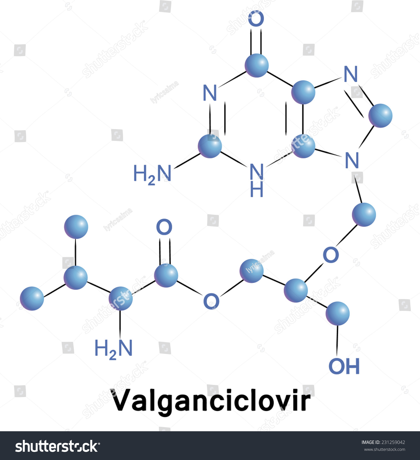 algancyclovir抗病毒治疗带状疱疹。化学公式医
