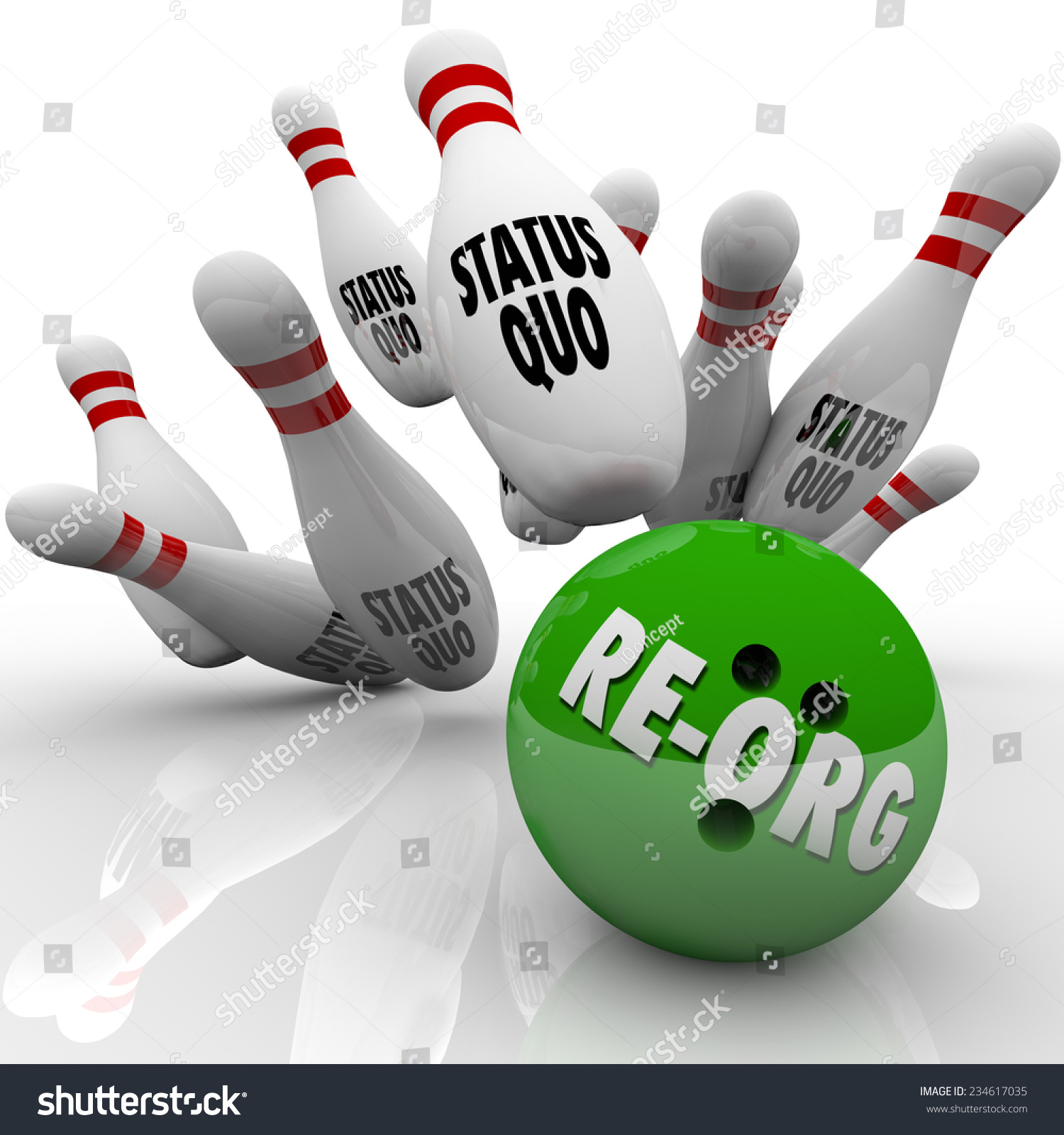 Re-Org词在一个绿色的保龄球引人注目的大头