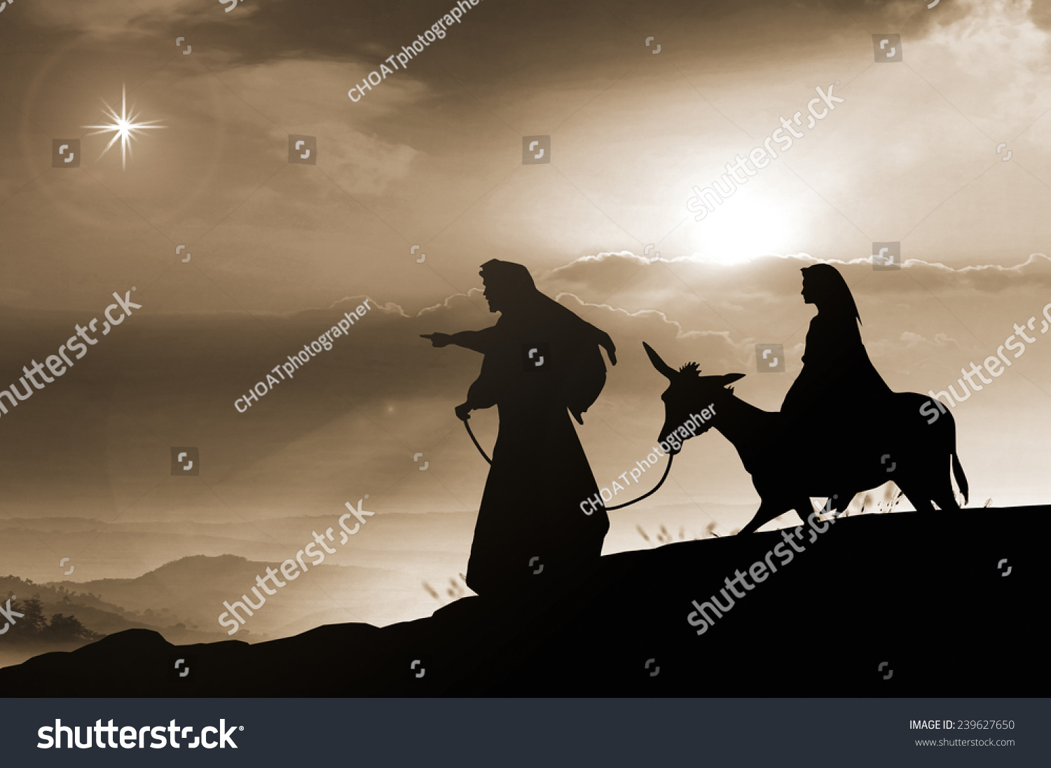 玛丽和约瑟夫的驴在圣诞前夜。伯利恒的城市背