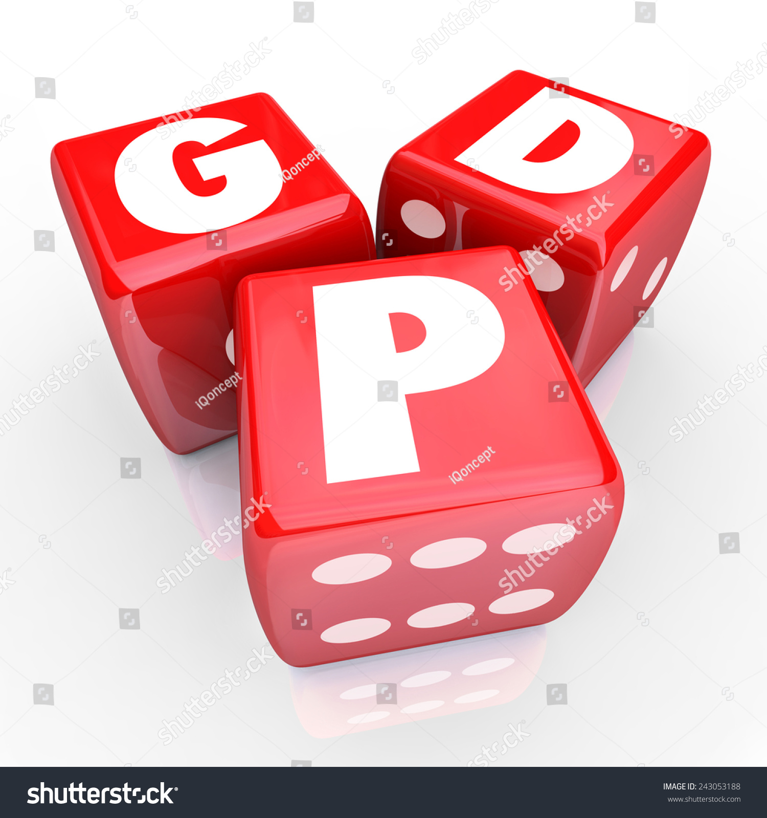 Domesic生产总值GDP字母三个红色骰子来说