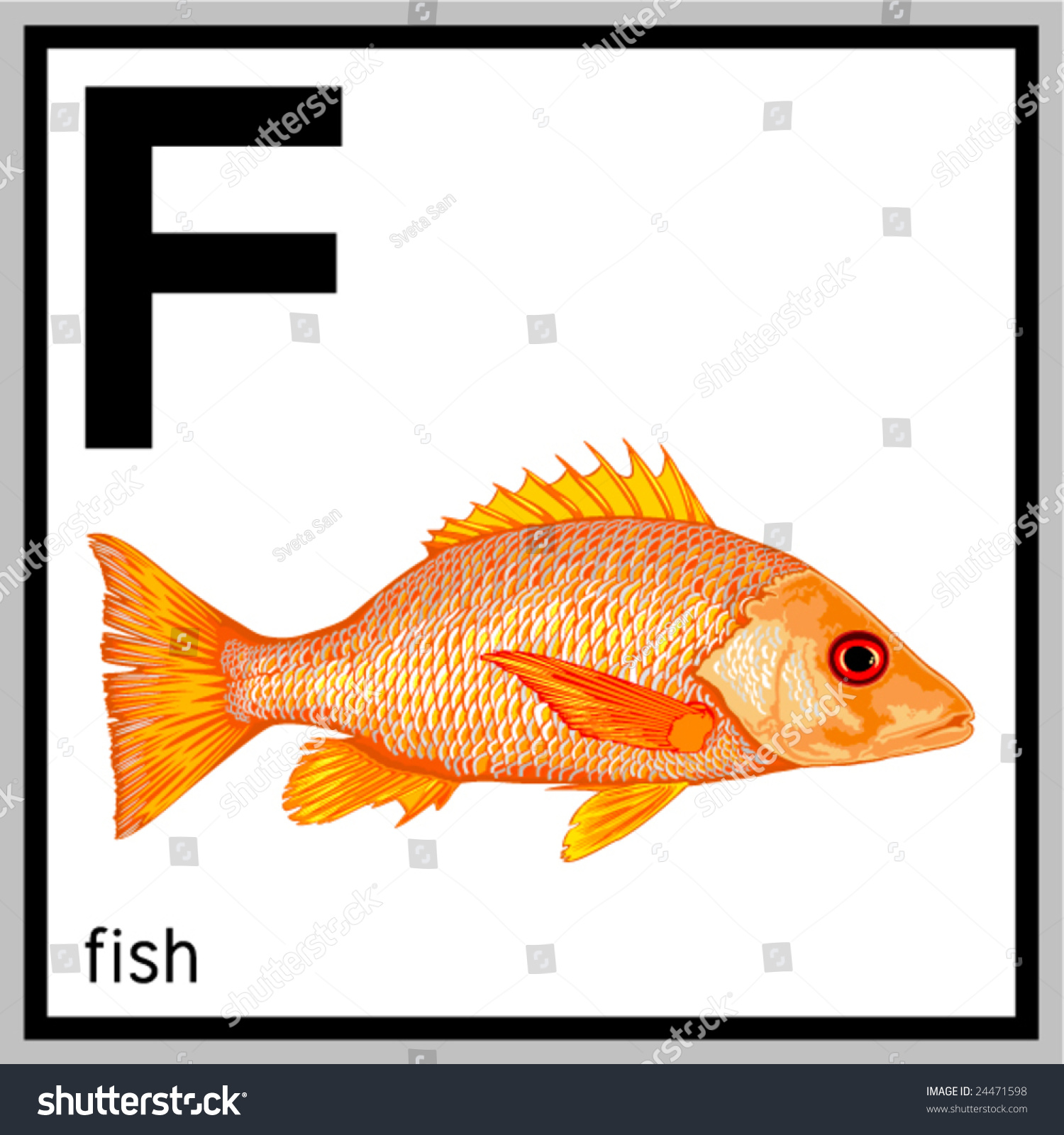 矢量插图的鱼和英文字母F。不包含任何影响