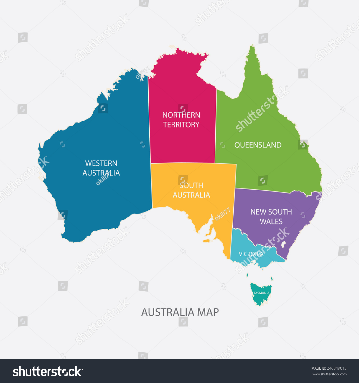 澳大利亚地图颜色区域平面设计说明向量-教育