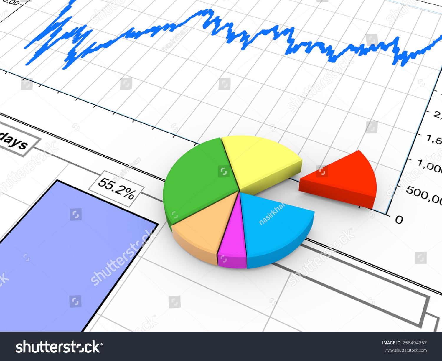 3 d渲染进度条和饼图的财务分析报告-商业\/金融