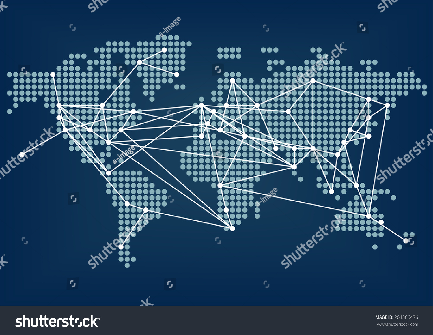 全球网络连接由深蓝色的世界地图连接城市之间