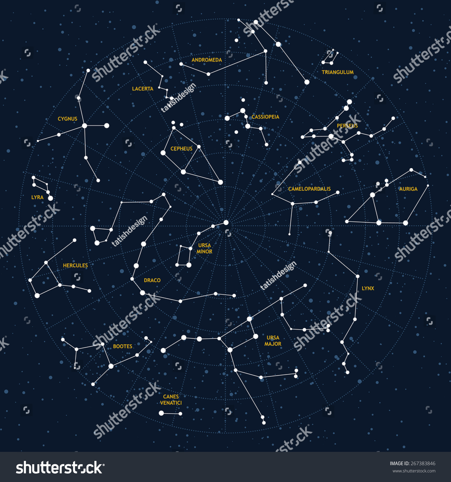 天空矢量地图,星座,明星、仙女座、蝎虎星座,天