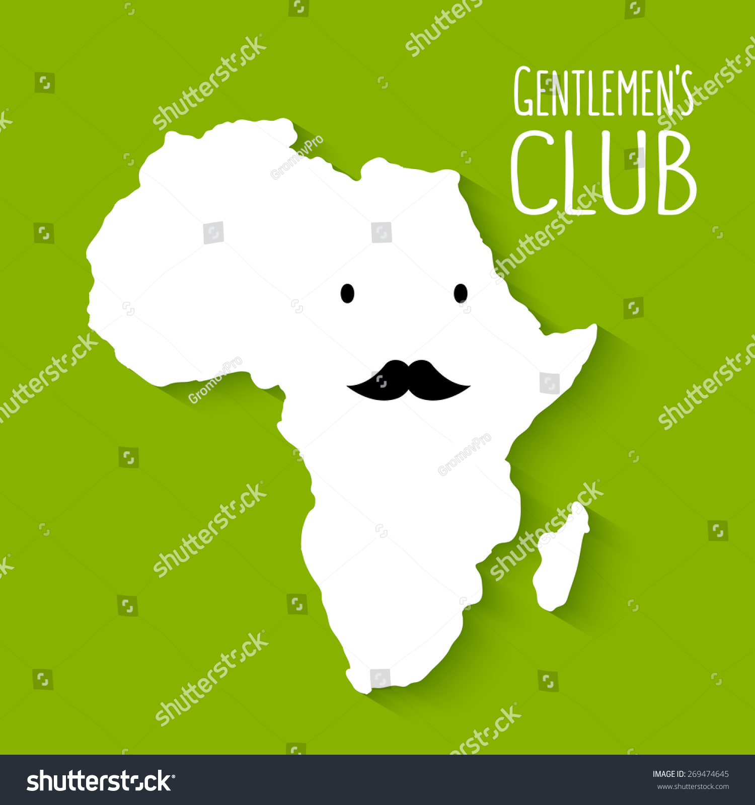 有趣的胡髭平面卡通非洲地图绅士俱乐部矢量插