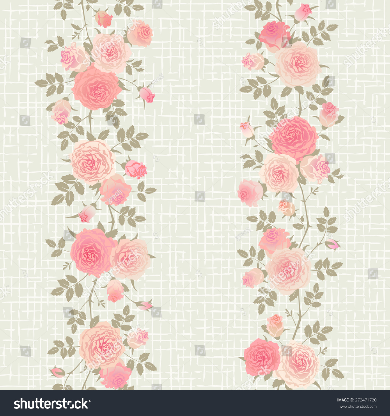 无缝的花卉图案。英语的分支玫瑰粗糙织物背景