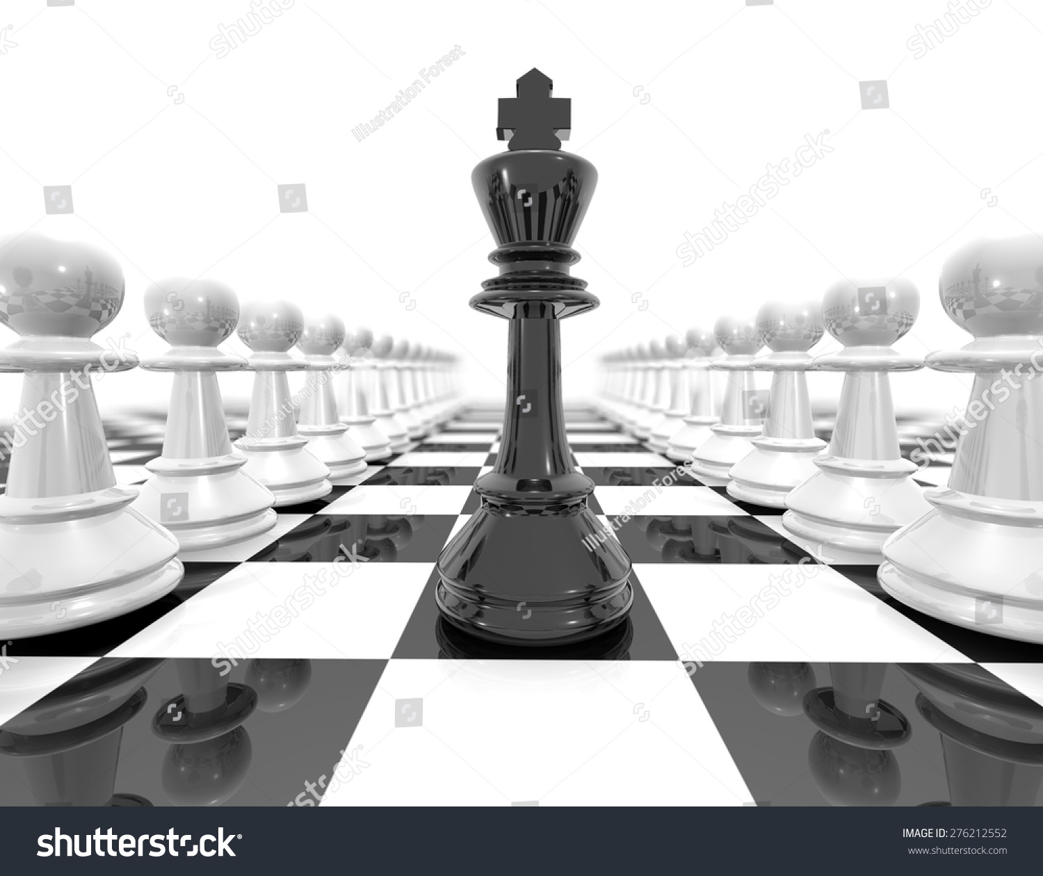 象棋制定战略黑白插图与黑色象棋国王和棋子。