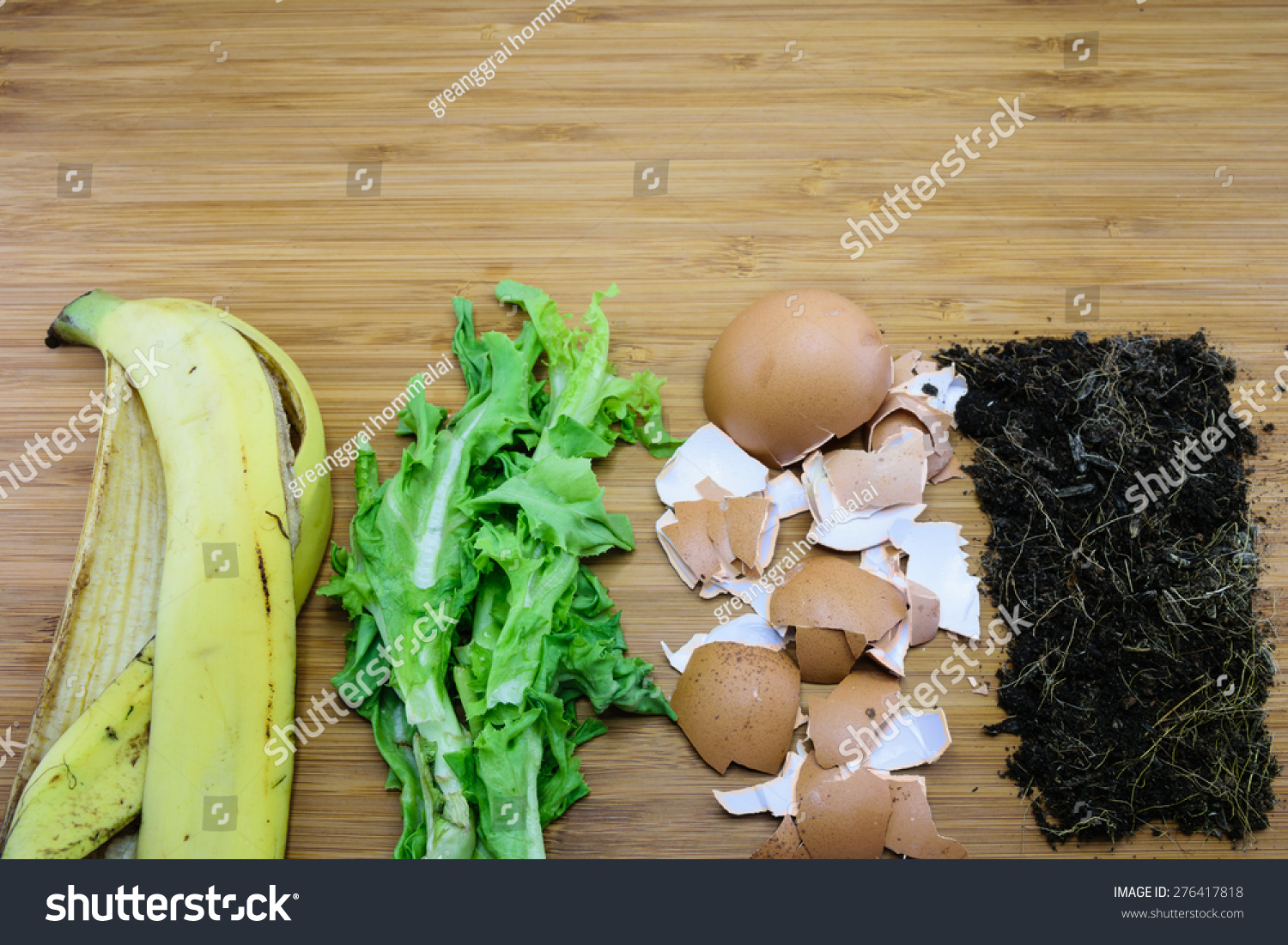 自制的厨房垃圾制成的肥料如香蕉皮,蔬菜,蛋壳