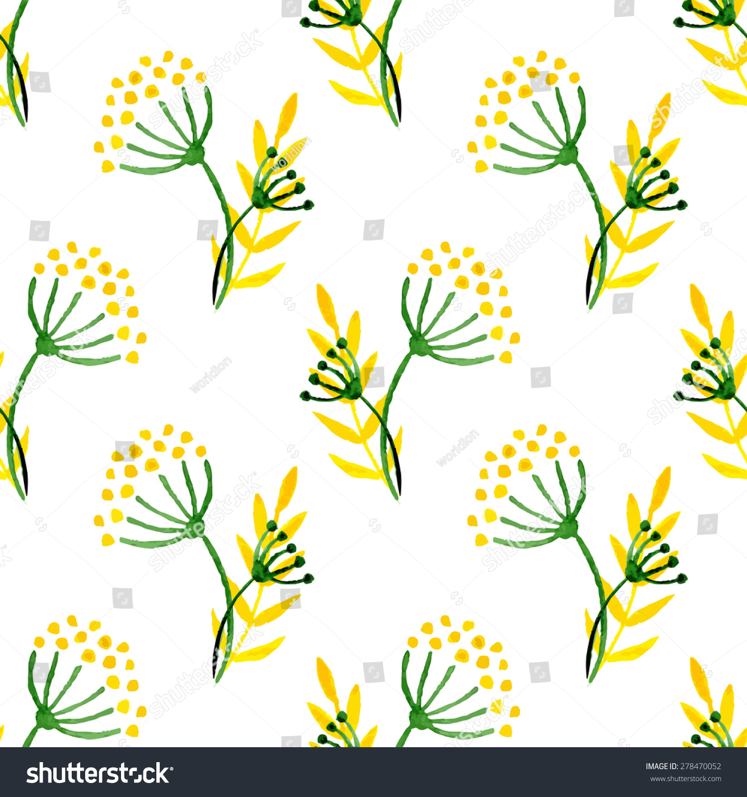 水彩简单的草药无缝模式。背景,花冠花莳萝。