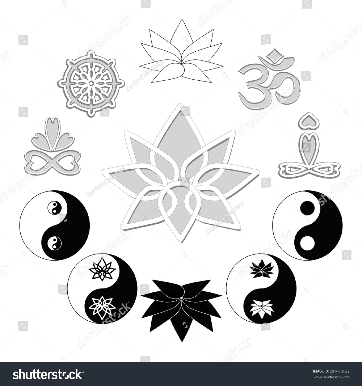 瑜伽符号,禅宗图标集,道教符号的东方宗教符号