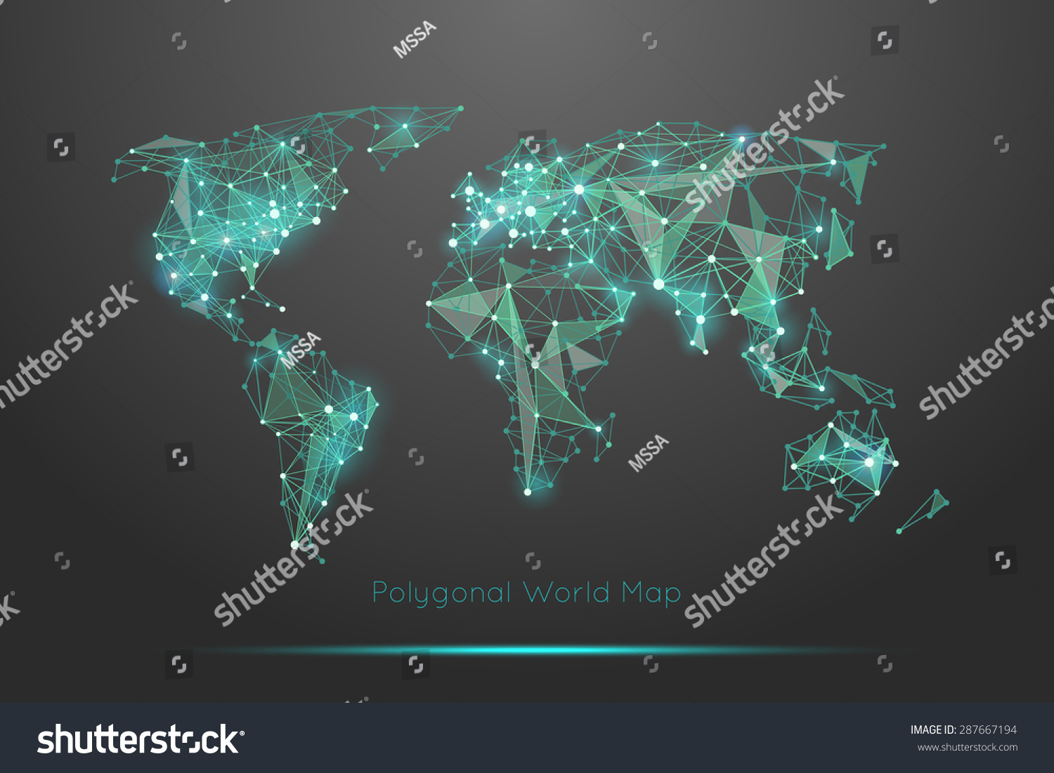 多边形世界地图。全球旅游地理和连接大陆和行