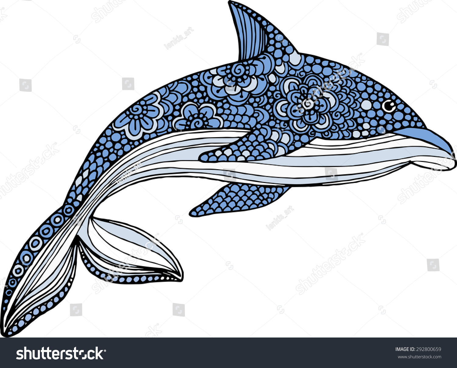 海豚矢量手绘插图涂鸦饰品。装饰海豚画 - 动物
